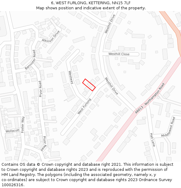 6, WEST FURLONG, KETTERING, NN15 7LF: Location map and indicative extent of plot