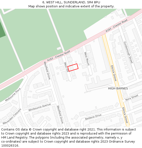 6, WEST HILL, SUNDERLAND, SR4 8PU: Location map and indicative extent of plot