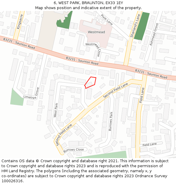 6, WEST PARK, BRAUNTON, EX33 1EY: Location map and indicative extent of plot