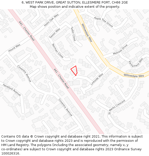 6, WEST PARK DRIVE, GREAT SUTTON, ELLESMERE PORT, CH66 2GE: Location map and indicative extent of plot