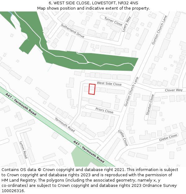 6, WEST SIDE CLOSE, LOWESTOFT, NR32 4NS: Location map and indicative extent of plot