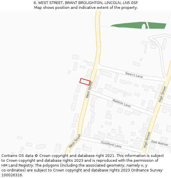 6, WEST STREET, BRANT BROUGHTON, LINCOLN, LN5 0SF: Location map and indicative extent of plot