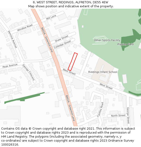 6, WEST STREET, RIDDINGS, ALFRETON, DE55 4EW: Location map and indicative extent of plot