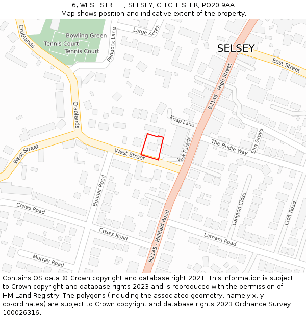 6, WEST STREET, SELSEY, CHICHESTER, PO20 9AA: Location map and indicative extent of plot