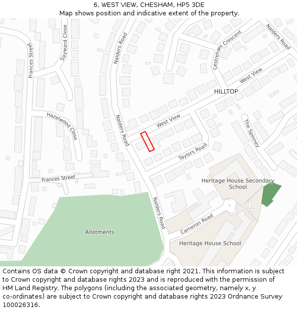 6, WEST VIEW, CHESHAM, HP5 3DE: Location map and indicative extent of plot