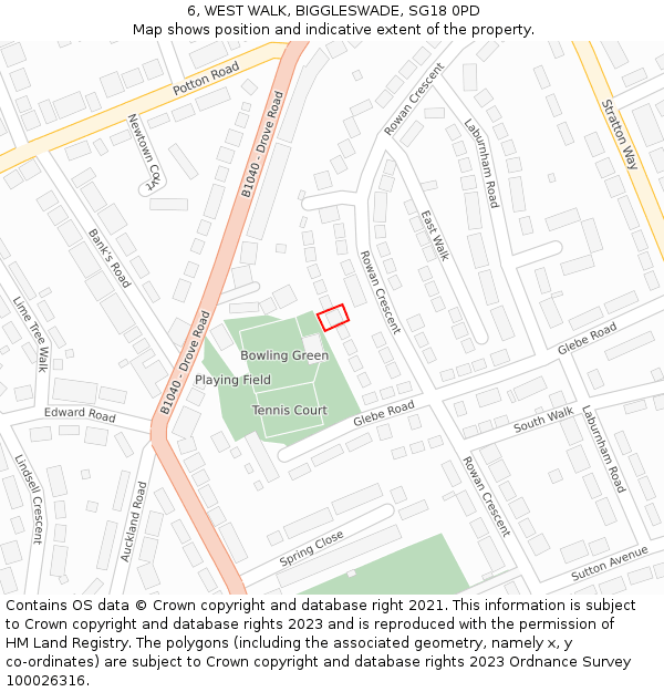 6, WEST WALK, BIGGLESWADE, SG18 0PD: Location map and indicative extent of plot