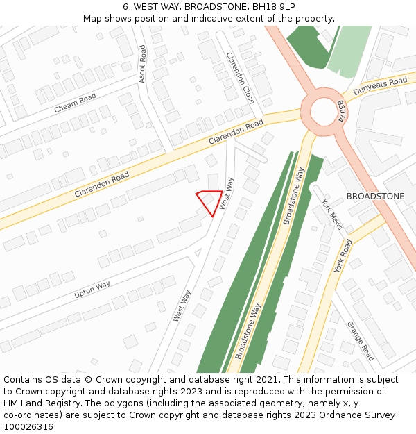 6, WEST WAY, BROADSTONE, BH18 9LP: Location map and indicative extent of plot