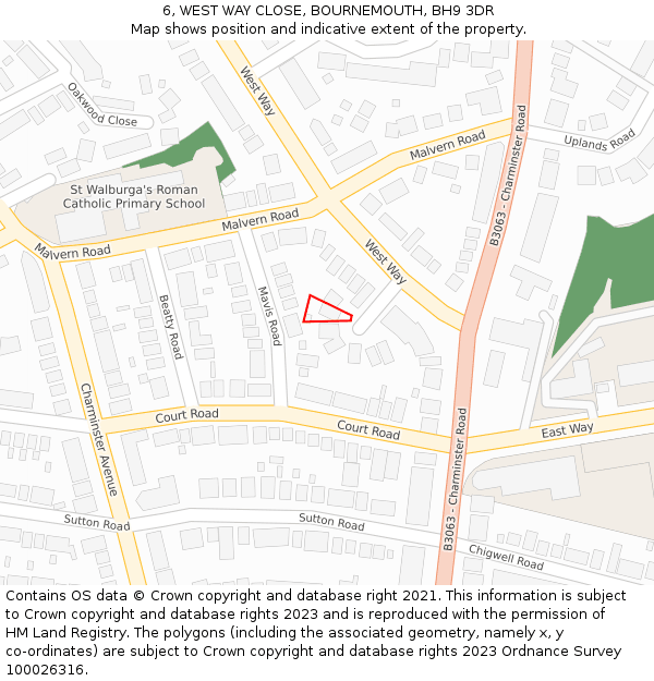 6, WEST WAY CLOSE, BOURNEMOUTH, BH9 3DR: Location map and indicative extent of plot