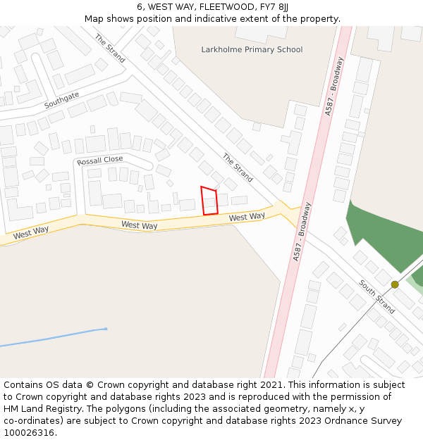 6, WEST WAY, FLEETWOOD, FY7 8JJ: Location map and indicative extent of plot