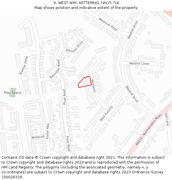 6, WEST WAY, KETTERING, NN15 7LE: Location map and indicative extent of plot