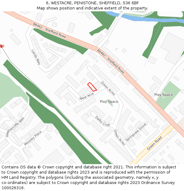 6, WESTACRE, PENISTONE, SHEFFIELD, S36 6BF: Location map and indicative extent of plot