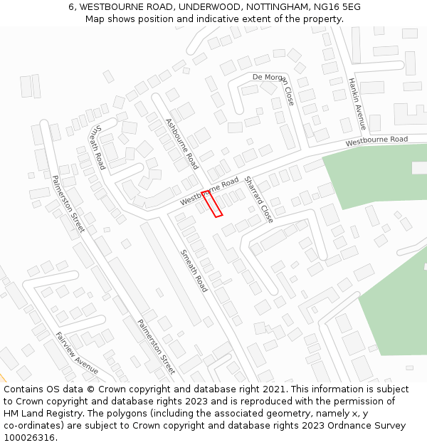 6, WESTBOURNE ROAD, UNDERWOOD, NOTTINGHAM, NG16 5EG: Location map and indicative extent of plot