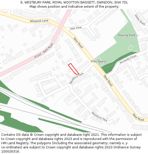 6, WESTBURY PARK, ROYAL WOOTTON BASSETT, SWINDON, SN4 7DL: Location map and indicative extent of plot