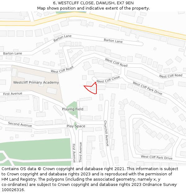 6, WESTCLIFF CLOSE, DAWLISH, EX7 9EN: Location map and indicative extent of plot