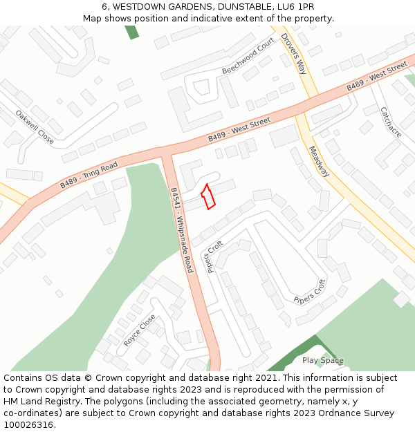 6, WESTDOWN GARDENS, DUNSTABLE, LU6 1PR: Location map and indicative extent of plot