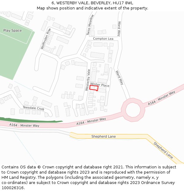 6, WESTERBY VALE, BEVERLEY, HU17 8WL: Location map and indicative extent of plot