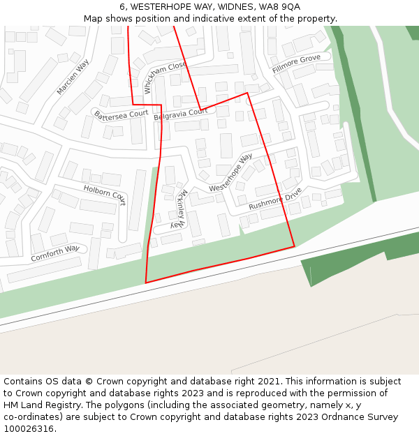 6, WESTERHOPE WAY, WIDNES, WA8 9QA: Location map and indicative extent of plot