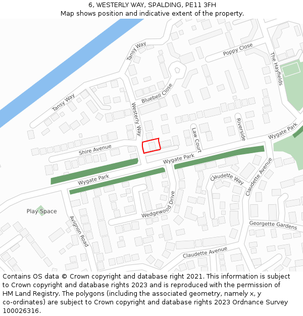 6, WESTERLY WAY, SPALDING, PE11 3FH: Location map and indicative extent of plot