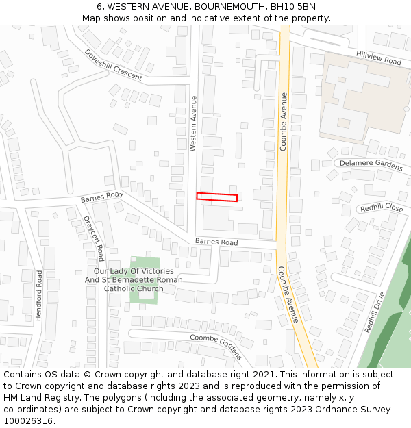 6, WESTERN AVENUE, BOURNEMOUTH, BH10 5BN: Location map and indicative extent of plot