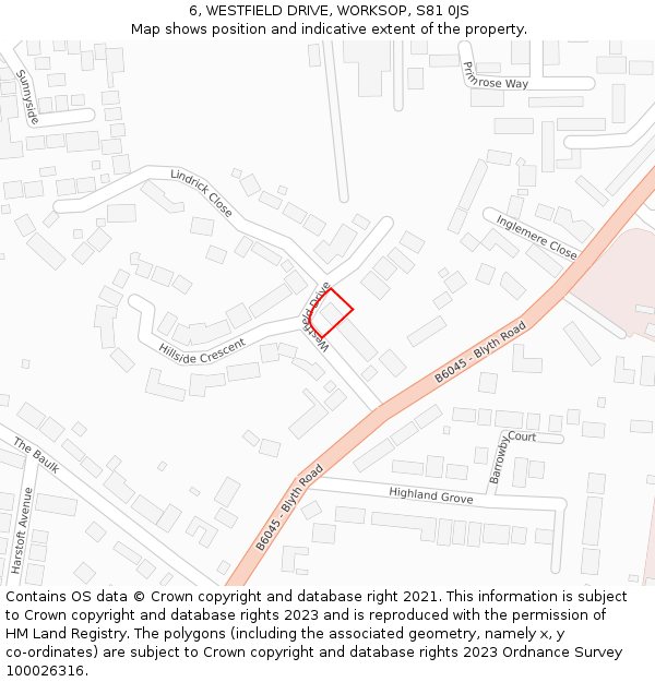 6, WESTFIELD DRIVE, WORKSOP, S81 0JS: Location map and indicative extent of plot