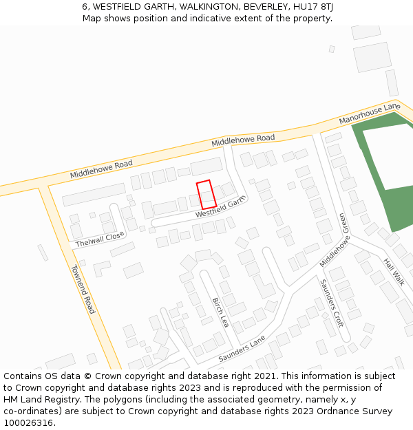 6, WESTFIELD GARTH, WALKINGTON, BEVERLEY, HU17 8TJ: Location map and indicative extent of plot