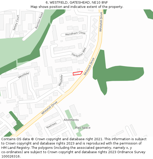 6, WESTFIELD, GATESHEAD, NE10 8NF: Location map and indicative extent of plot