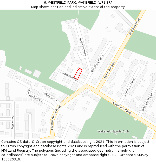 6, WESTFIELD PARK, WAKEFIELD, WF1 3RP: Location map and indicative extent of plot