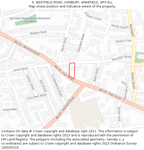 6, WESTFIELD ROAD, HORBURY, WAKEFIELD, WF4 6LL: Location map and indicative extent of plot