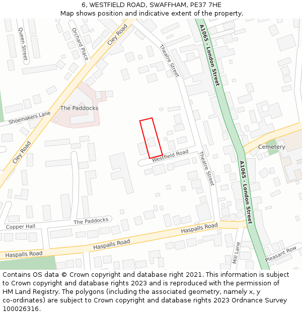 6, WESTFIELD ROAD, SWAFFHAM, PE37 7HE: Location map and indicative extent of plot