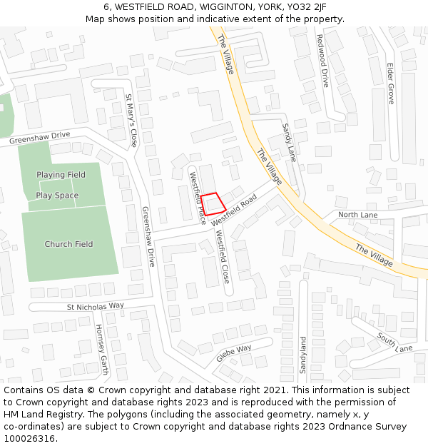 6, WESTFIELD ROAD, WIGGINTON, YORK, YO32 2JF: Location map and indicative extent of plot