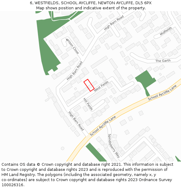 6, WESTFIELDS, SCHOOL AYCLIFFE, NEWTON AYCLIFFE, DL5 6PX: Location map and indicative extent of plot