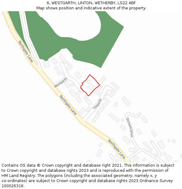 6, WESTGARTH, LINTON, WETHERBY, LS22 4BF: Location map and indicative extent of plot