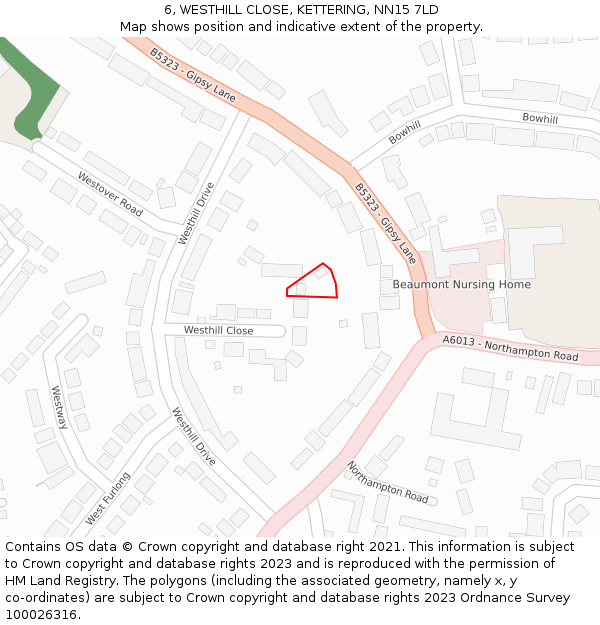 6, WESTHILL CLOSE, KETTERING, NN15 7LD: Location map and indicative extent of plot
