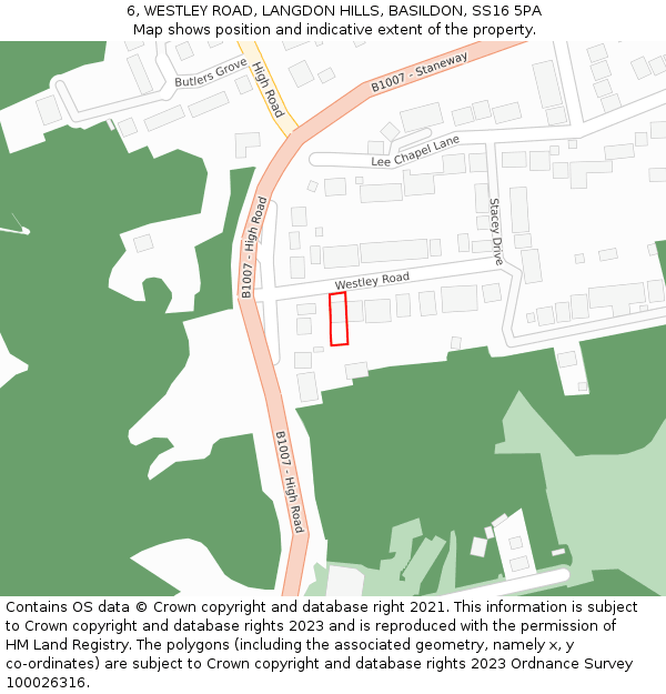 6, WESTLEY ROAD, LANGDON HILLS, BASILDON, SS16 5PA: Location map and indicative extent of plot