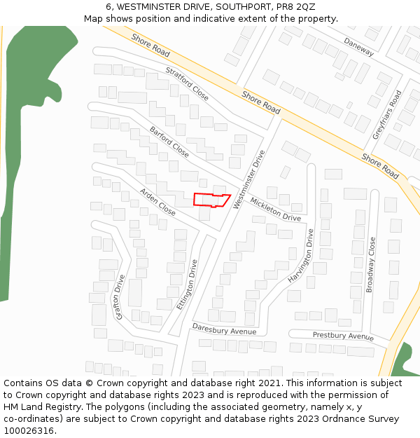 6, WESTMINSTER DRIVE, SOUTHPORT, PR8 2QZ: Location map and indicative extent of plot