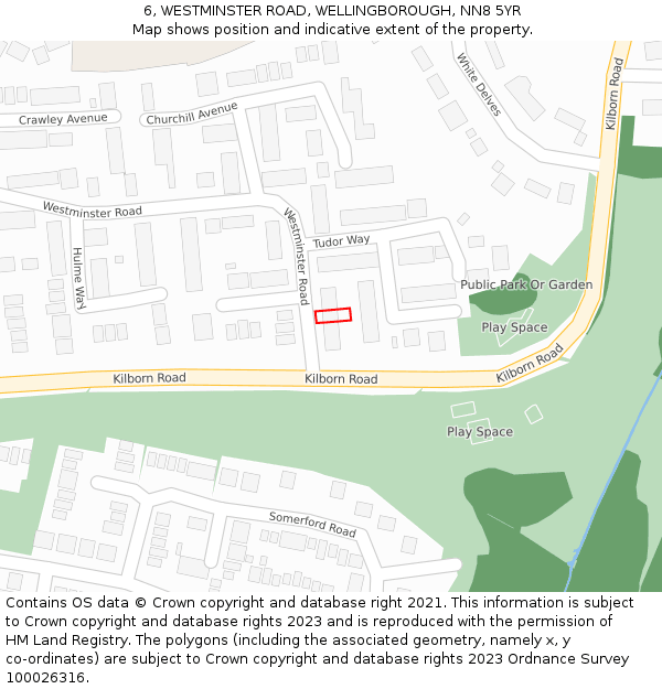 6, WESTMINSTER ROAD, WELLINGBOROUGH, NN8 5YR: Location map and indicative extent of plot