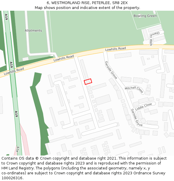 6, WESTMORLAND RISE, PETERLEE, SR8 2EX: Location map and indicative extent of plot