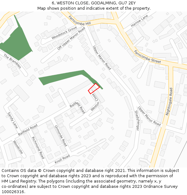 6, WESTON CLOSE, GODALMING, GU7 2EY: Location map and indicative extent of plot
