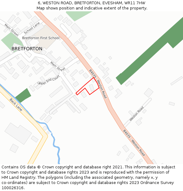 6, WESTON ROAD, BRETFORTON, EVESHAM, WR11 7HW: Location map and indicative extent of plot