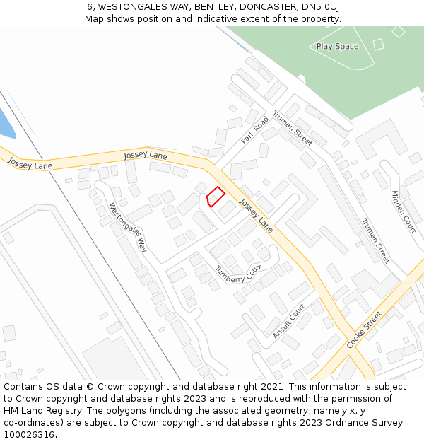 6, WESTONGALES WAY, BENTLEY, DONCASTER, DN5 0UJ: Location map and indicative extent of plot