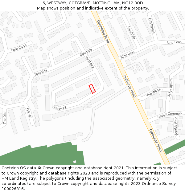 6, WESTWAY, COTGRAVE, NOTTINGHAM, NG12 3QD: Location map and indicative extent of plot