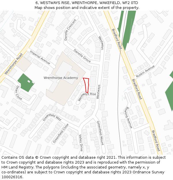 6, WESTWAYS RISE, WRENTHORPE, WAKEFIELD, WF2 0TD: Location map and indicative extent of plot