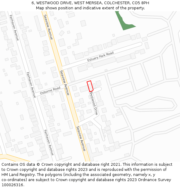 6, WESTWOOD DRIVE, WEST MERSEA, COLCHESTER, CO5 8PH: Location map and indicative extent of plot