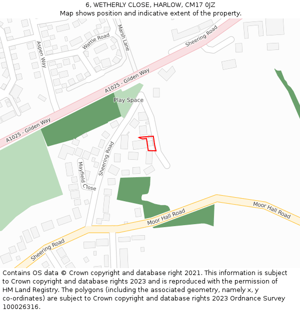 6, WETHERLY CLOSE, HARLOW, CM17 0JZ: Location map and indicative extent of plot