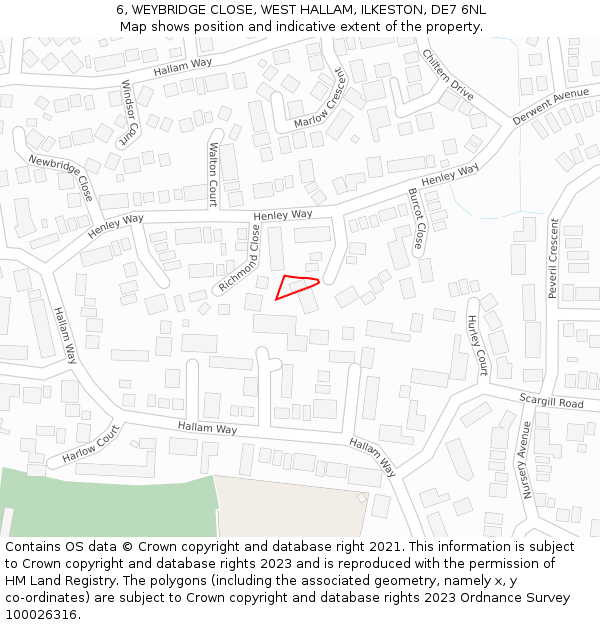 6, WEYBRIDGE CLOSE, WEST HALLAM, ILKESTON, DE7 6NL: Location map and indicative extent of plot