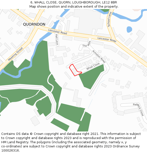 6, WHALL CLOSE, QUORN, LOUGHBOROUGH, LE12 8BR: Location map and indicative extent of plot