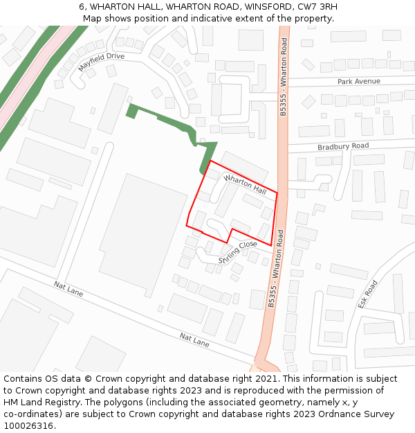 6, WHARTON HALL, WHARTON ROAD, WINSFORD, CW7 3RH: Location map and indicative extent of plot