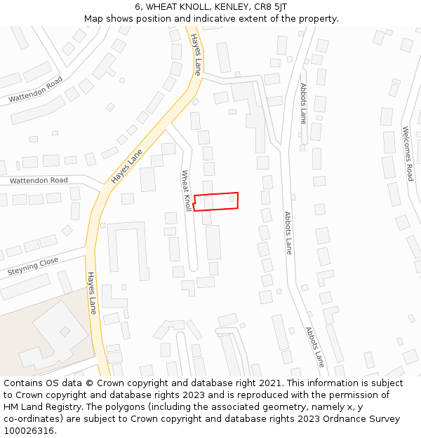 6, WHEAT KNOLL, KENLEY, CR8 5JT: Location map and indicative extent of plot