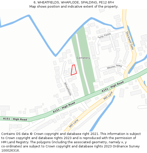 6, WHEATFIELDS, WHAPLODE, SPALDING, PE12 6FH: Location map and indicative extent of plot
