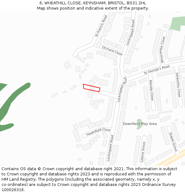 6, WHEATHILL CLOSE, KEYNSHAM, BRISTOL, BS31 2HL: Location map and indicative extent of plot